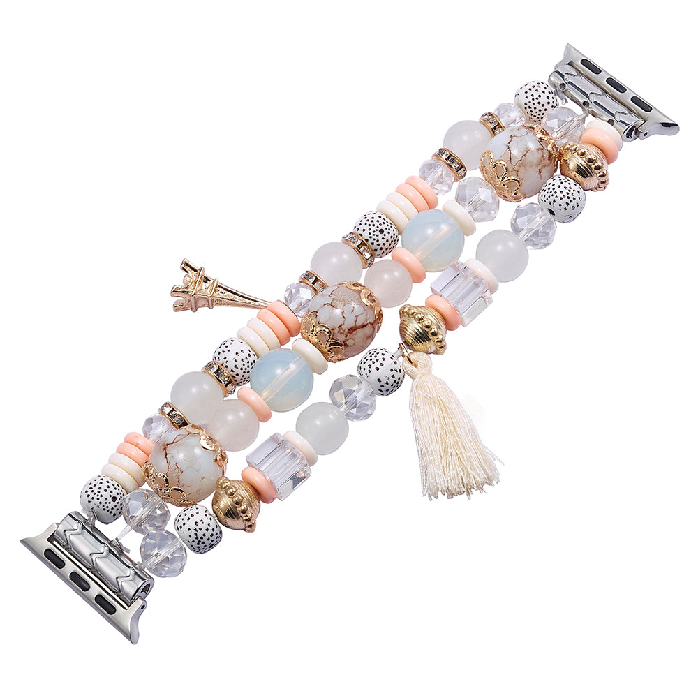 For Apple Watch Ultra 2 Ultra 49mm  /  Series 9 8 7 45mm  /  6 5 4 SE (2022) SE (2023) SE 44mm  /  3 2 1 42mm Beaded Watch Band with Tassel Decor - Beige For Apple Watch Ultra 2 Ultra 49mm  /  Series 9 8 7 45mm  /  6 5 4 SE (2022) SE (2023) SE 44mm  /  3 2 1 42mm Beaded Watch Band with Tassel Decor - Beige